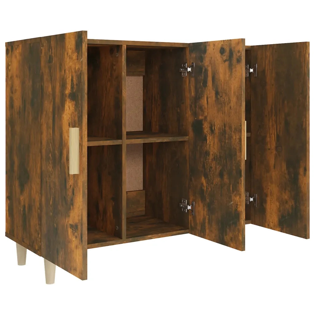 Credenza Rovere Fumo 90x34x80 cm in Legno Multistrato 817459