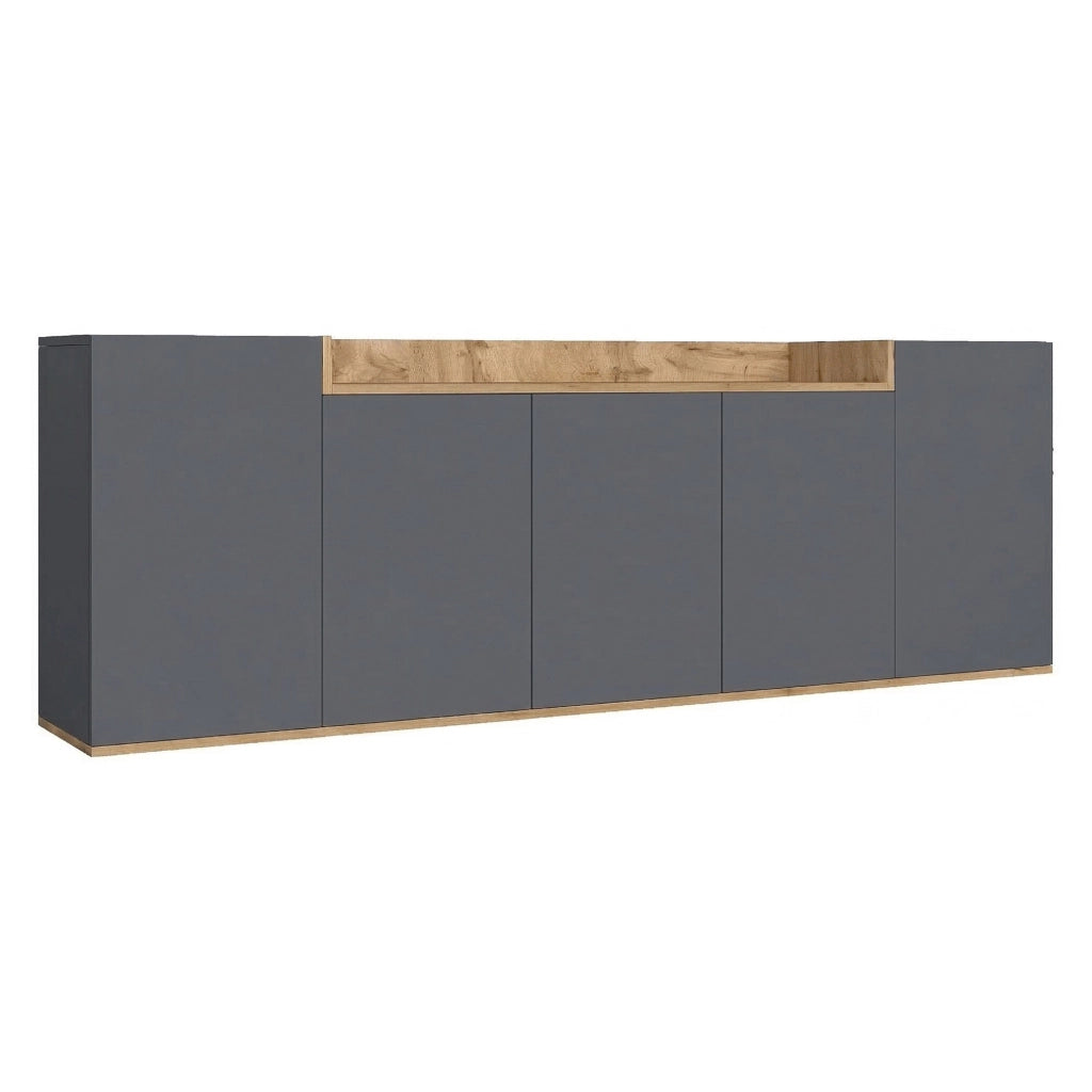 Madia Cordele, Credenza 7 Ripiani Made in Italy, 200x35x70h cm Nero Antracite