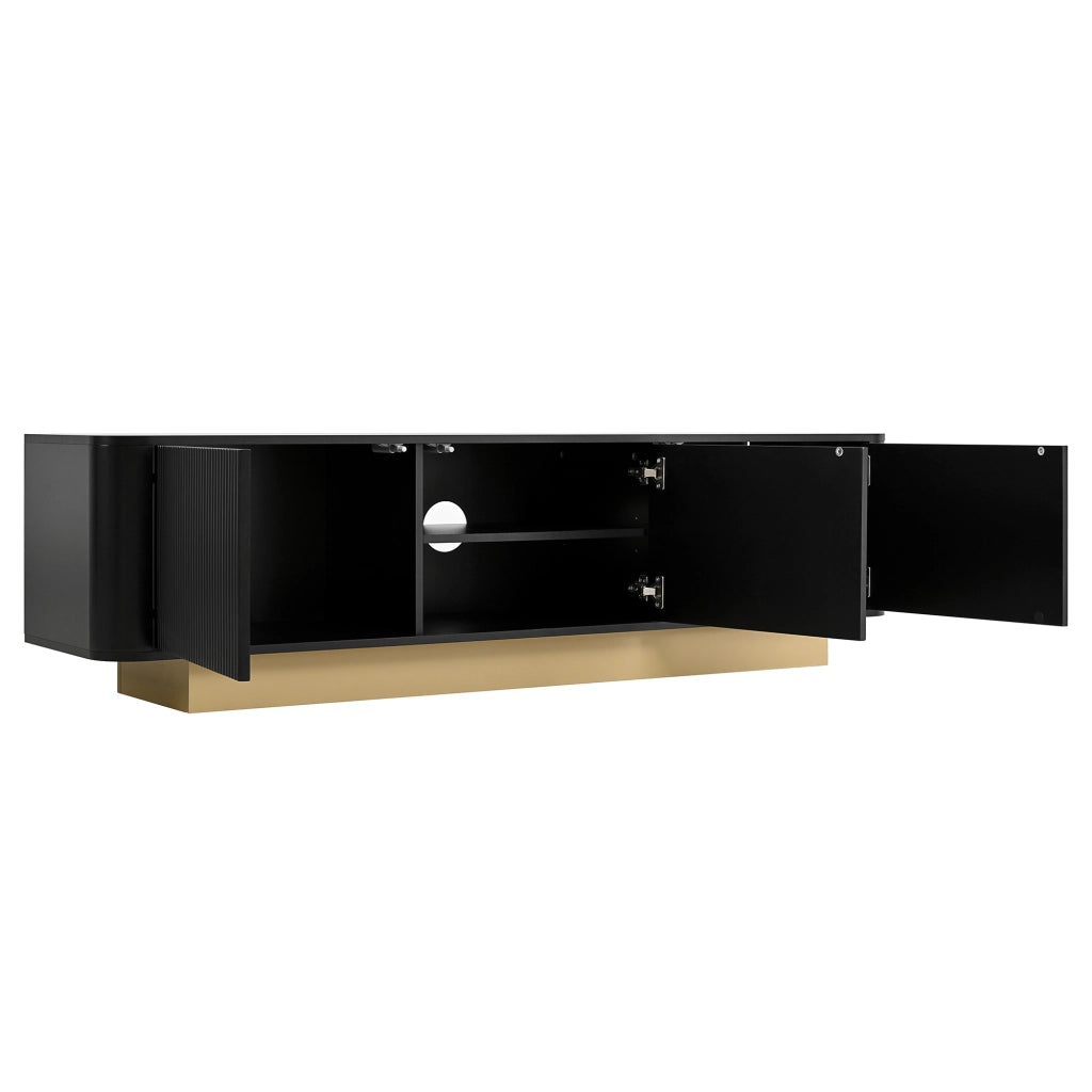 Mobile Porta TV 170 cm Nero Moderno con Angoli Arrotondati e 3 Ante