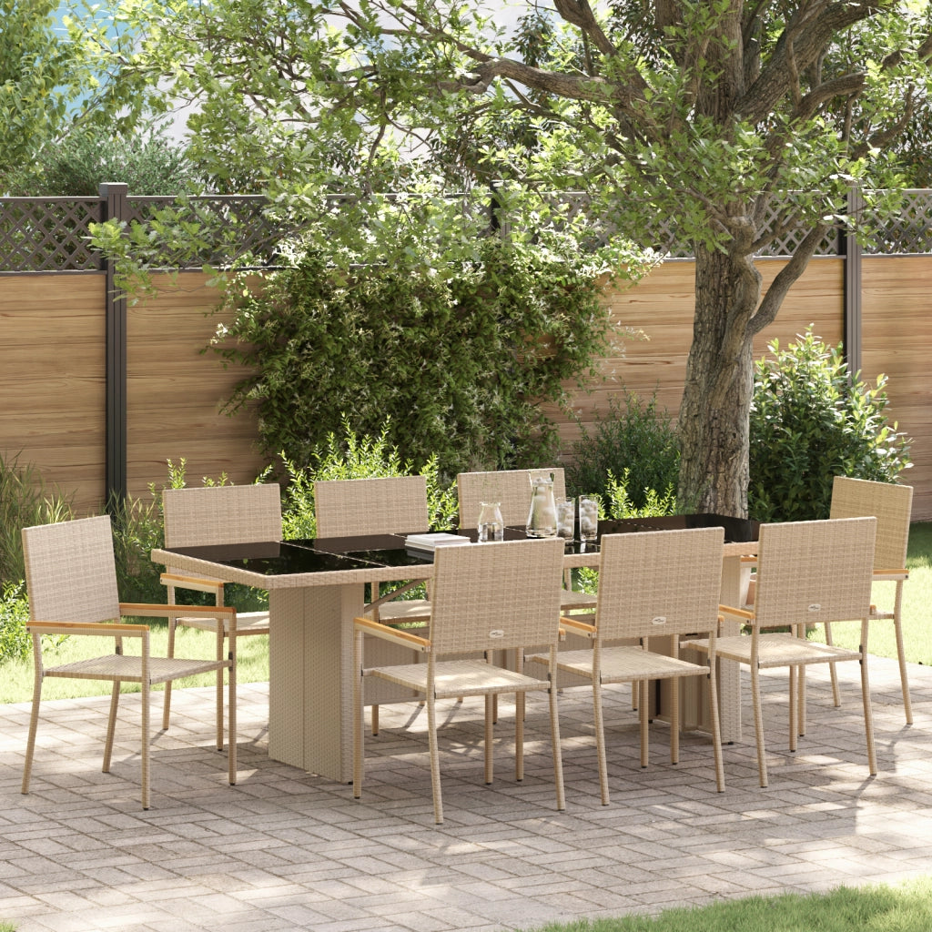 Set da Pranzo da Giardino 9 Pezzi Beige in Polyrattan