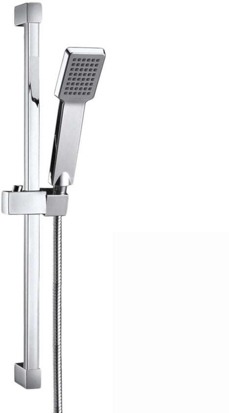 Supporto doccia a doppio supporto con guida e viti di fissaggio in acciaio inox quadrata.