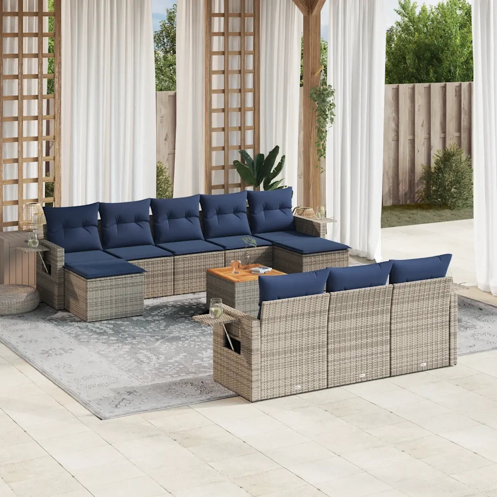 Set Divani da Giardino 11 pz con Cuscini Grigio in Polyrattan 3224787