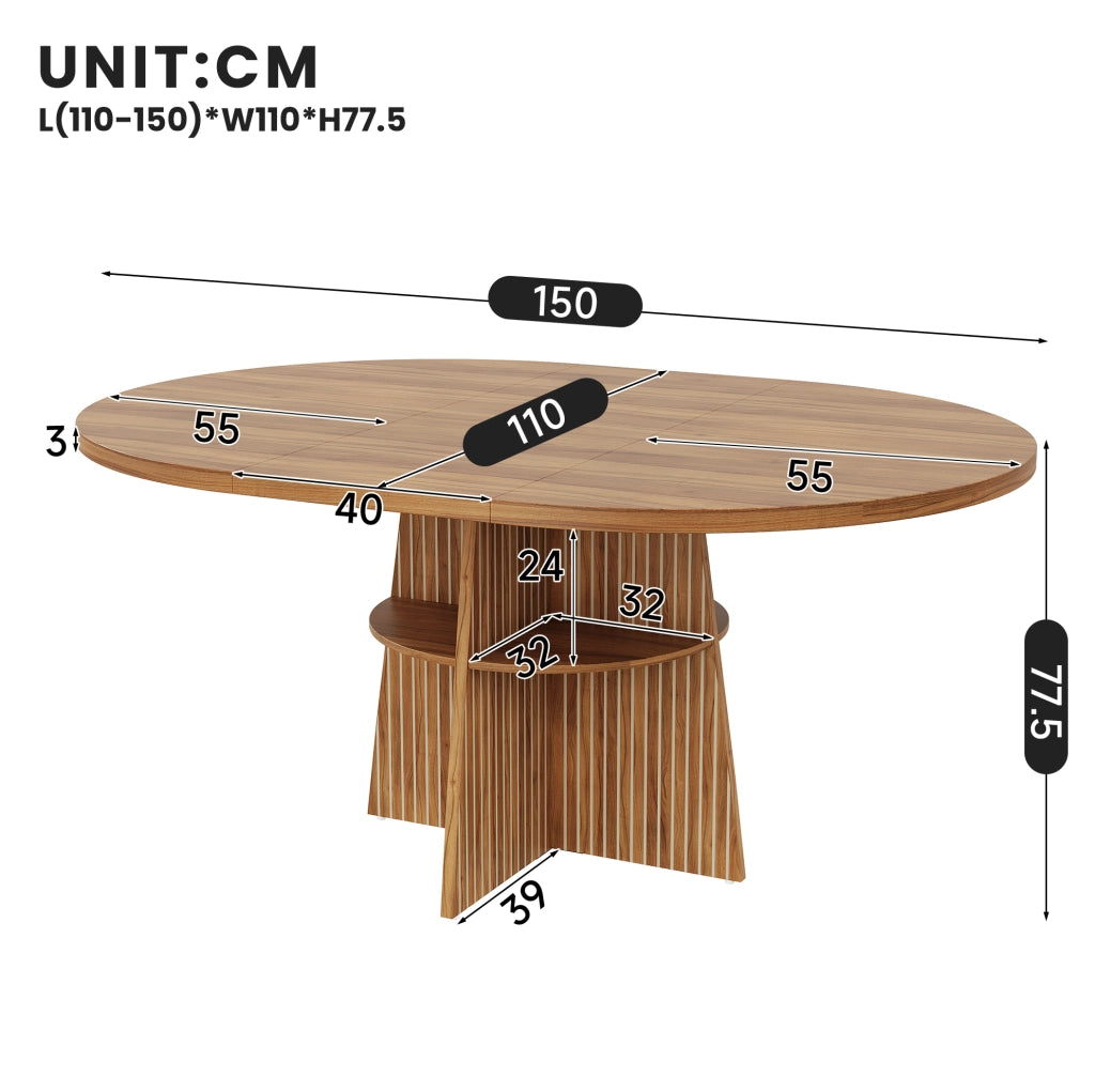 Tavolo da pranzo rotondo allungabile 110-150x110x77,5 cm in MDF noce –