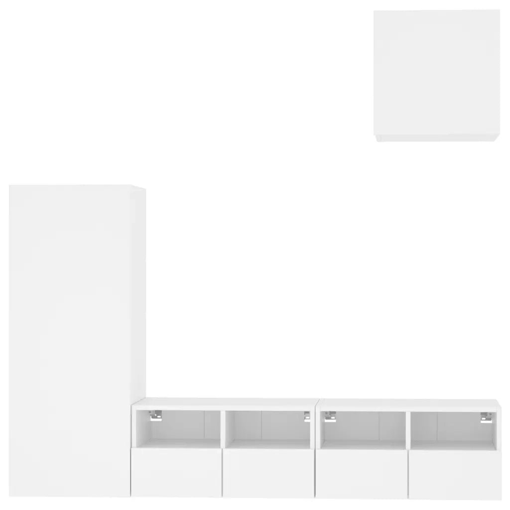 Mobili TV a Muro 4pz Bianchi in Legno Multistrato