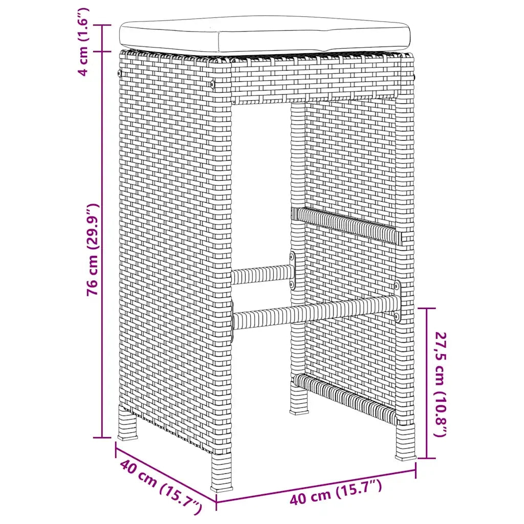 Sgabelli da Bar con Cuscini 2 pz Grigi in Polyrattan CFW6399250