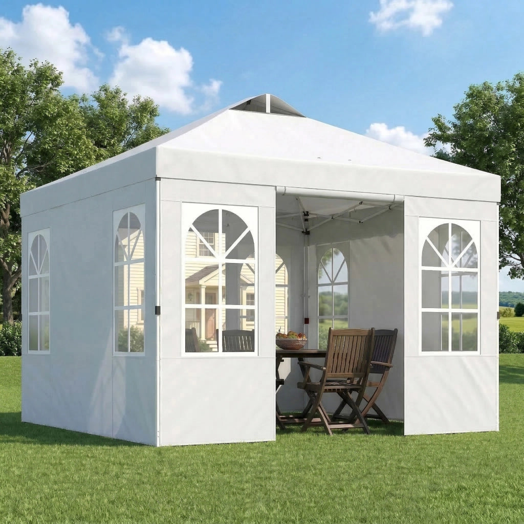 Tenda da giardino pieghevole 3x3 m con UPF50+ ¨C zephmum ¨C 4 laterali, bianco