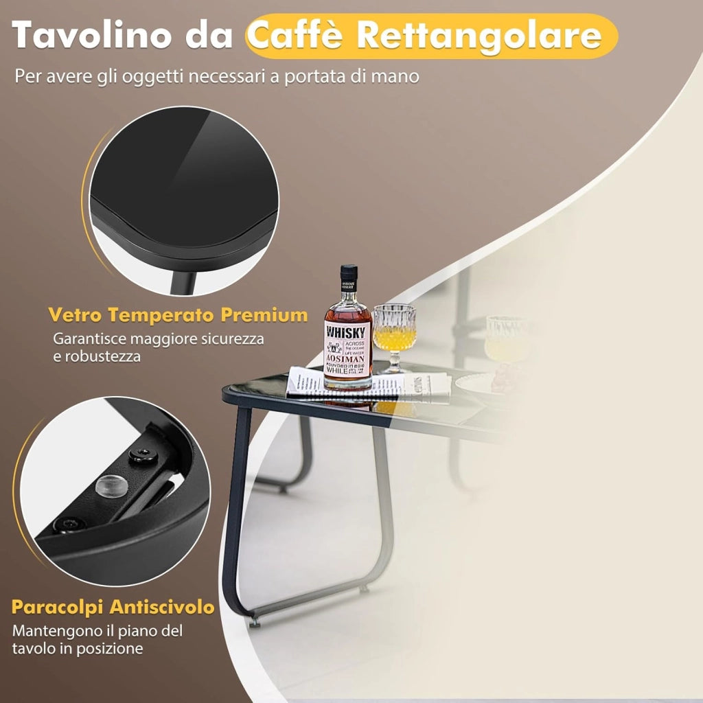 Set Tavolo e Sedie da Giardino 4 Pezzi, Tavolino in Vetro Portato 50 kg, Sedie Portata 150 kg, Panca Portata 300 kg, Set Bistro in Tessuto Textilene, per Cortile Terrazza Piscina (Nero)
