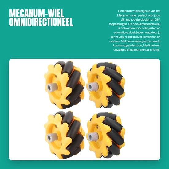 Mecanum Ruota - Direzione Omnidirezionale - Garanzia Qualità - Giallo e Nero - Robotica - Progetti Auto Guidati DIY - 48 mm