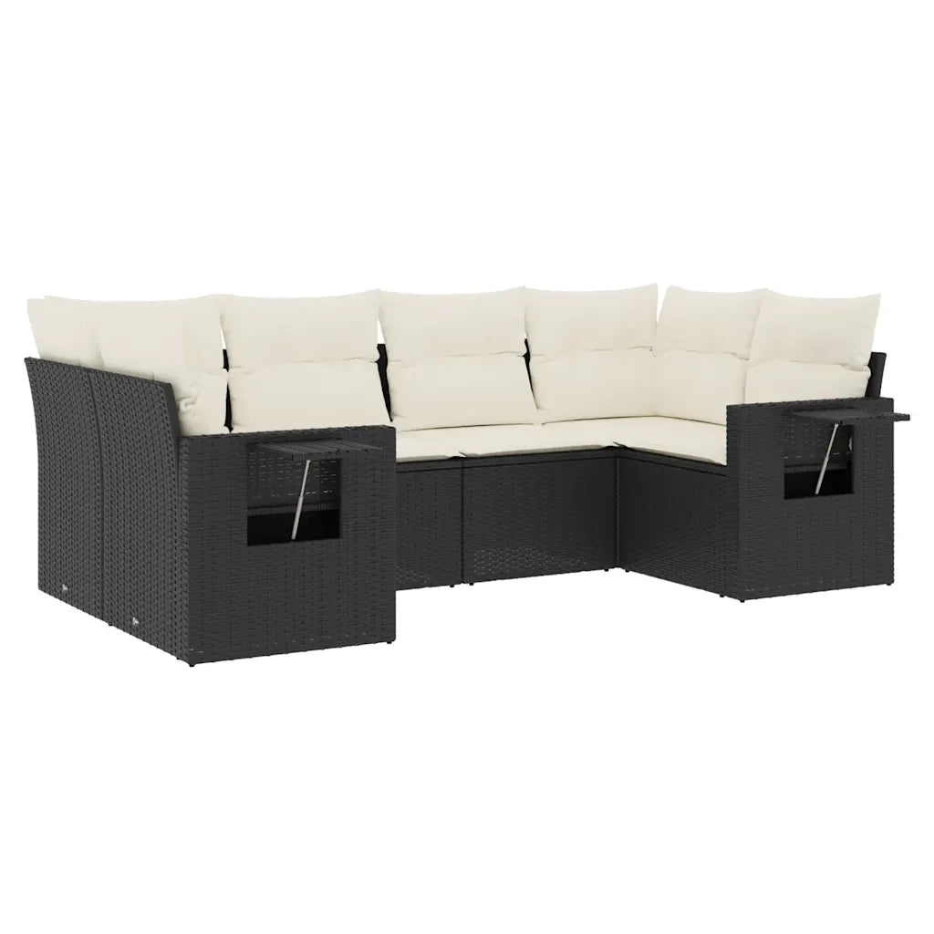 Set Divano da Giardino 6 pz con Cuscini Nero in Polyrattan 3252913