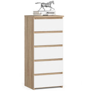 Cassettiera AKORD CL5 Cassettiera Sonoma Quercia 40 cm 5 cassetti inserto frontale Bianco 40x35x92 cm