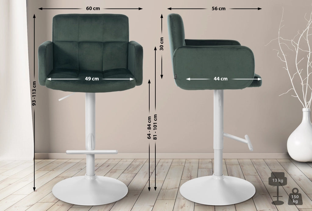 Sgabello da bar Los Angeles in velluto Verde scuro,bianco