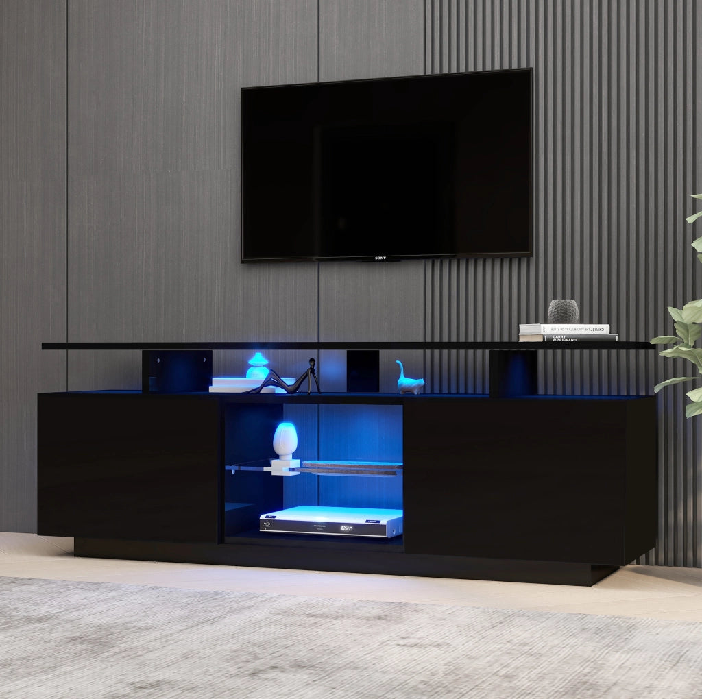 Mobile TV nero da 140 cm con illuminazione LED controllata da app