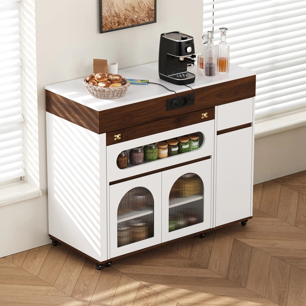 Tavolo da Pranzo Allungabile con Credenza e Cassetto ¨C MINIMAL ¨C Bianco/Noce