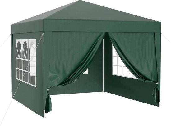 Pavilione da festa Easy up con pareti laterali e grandi finestre - Spingenti e traverse incluse - Pergola da giardino 3x3 m - verde