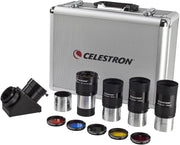 Celestron 94305 Kit oculare e filtri da 2”, 12 pezzi - diagonale a specchio 2", adattatore diagonale, 3 oculari E-lux 2”, lenti di Barlow 2X, 5 filtri colorati e custodia rigida in alluminio, argento