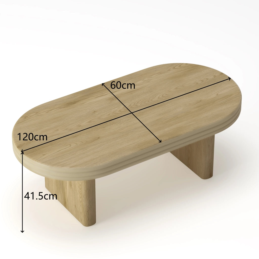 Tavolino Da Caffè Ovale con Base Scanalata; Finitura Legno Naturale; Stile Mid-Century Modern; in MDF; 120×60×41;5 cm