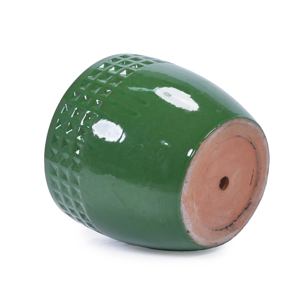 Fioriera con foro di drenaggio in ceramica con finitura verde antico lucida per interni ed esterni 49 × 49 × 44,5 cm