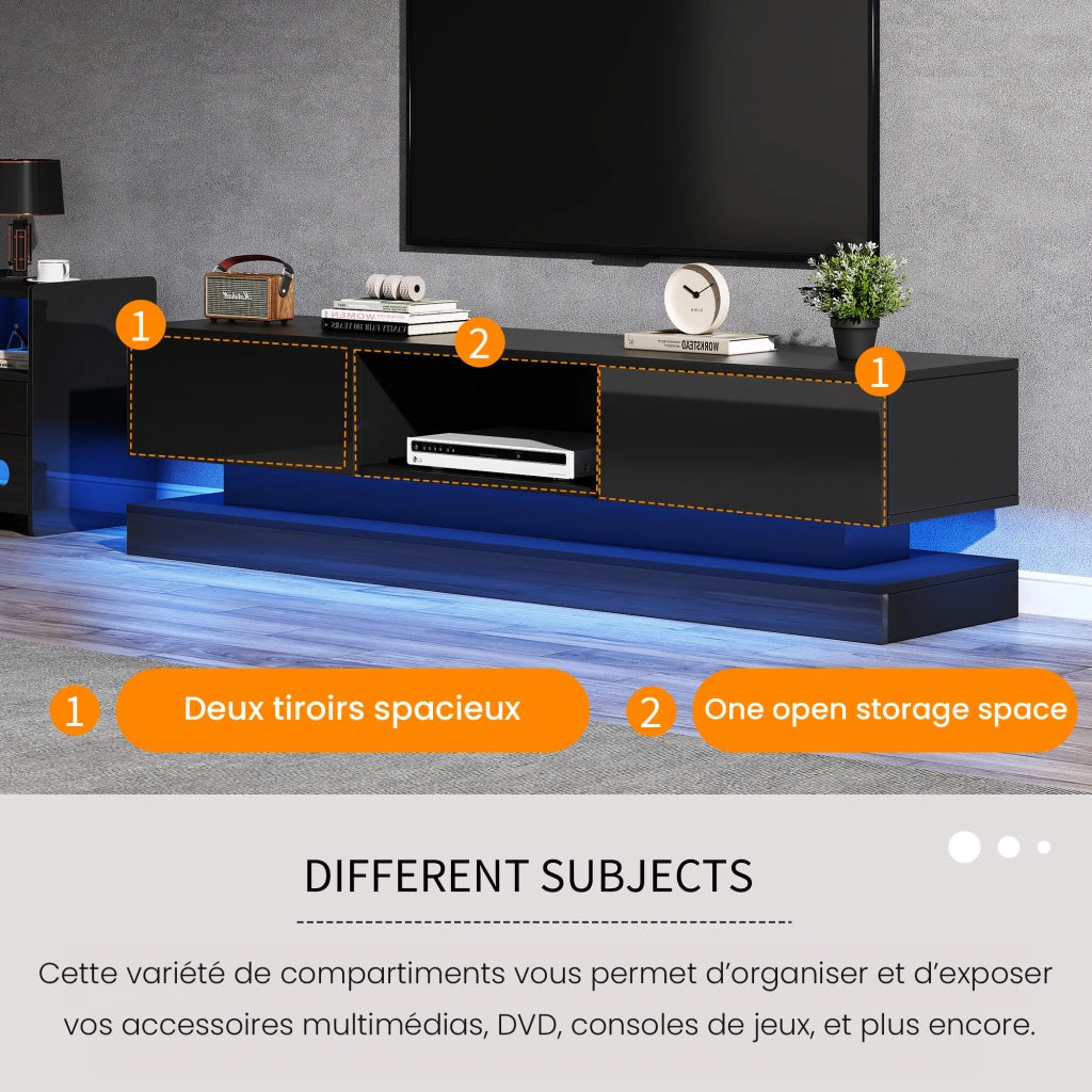 Mobile TV con 2 Cassetti e LED Controllato tramite App; Nero Lucido; 160??35??40;5 cm; in Pannelli Truciolari