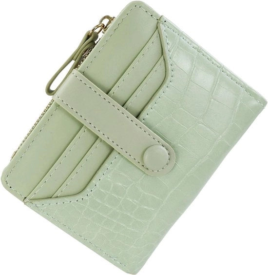 Portafoglio in pelle PU per donne con molte tasche per carte, tasca per monete e tasca per documento, verde, stile trendy e compatto