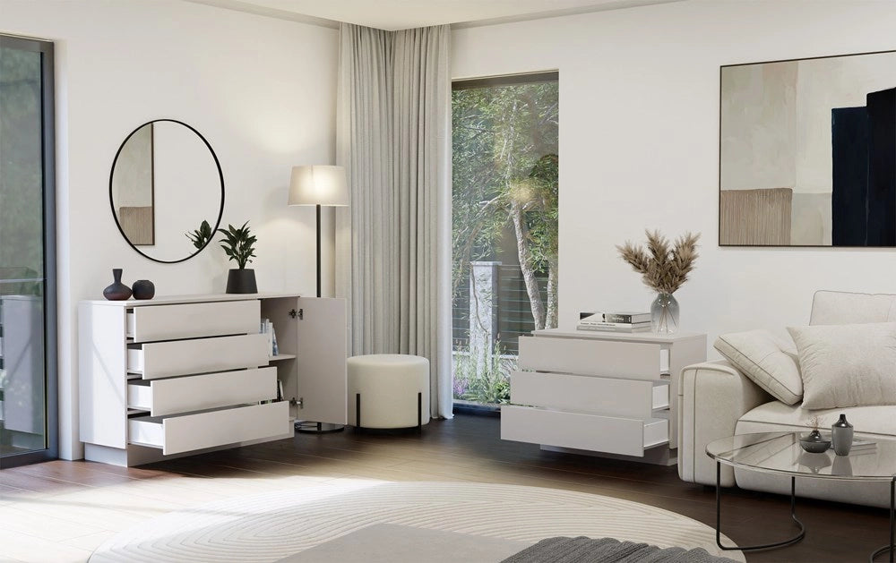 Cassettiera AMBER 1d4s mobile 1 ante 4 cassetti per camera da letto e soggiorno cashmere beige