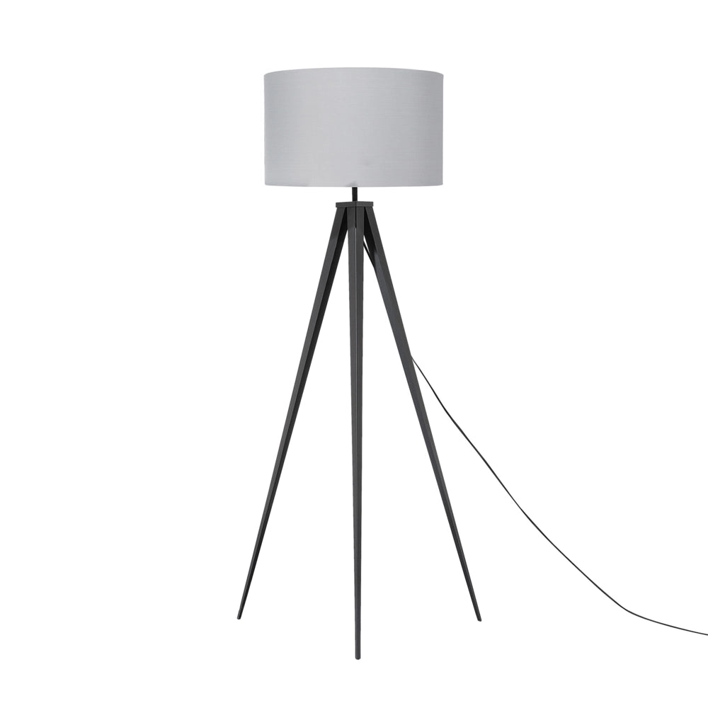 Lampada da Terra Grigio Policotone 156H cm Nero Gambe Treppiede in Metallo Paralume Tamburo Moderno