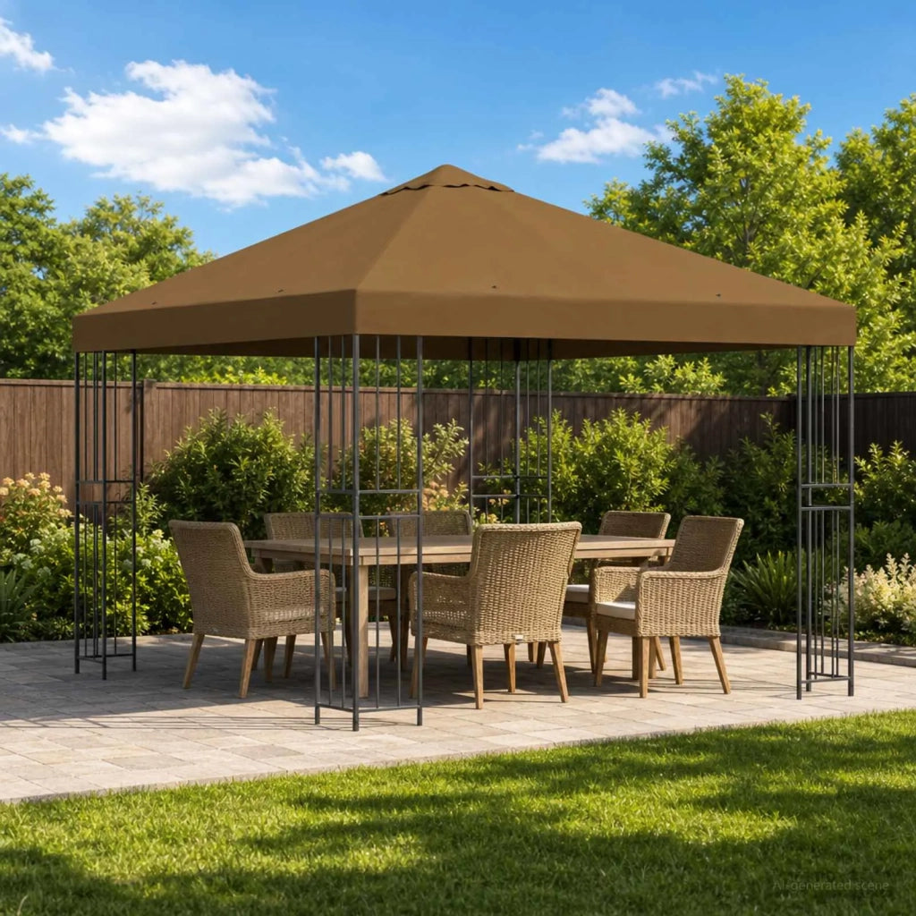 Gazebo | Pergolato 3 x 3 m Tortora Poliestere e Acciaio 190 gsm
