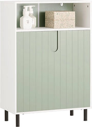 Cassa da bagno moderna con 2 porte - comodino - cassettone - mobile con ripiano regolabile - grande capacità di stoccaggio - gambe metalliche impermeabili all'acqua - bianco-verde - 60 cm x 87 cm x 30 cm