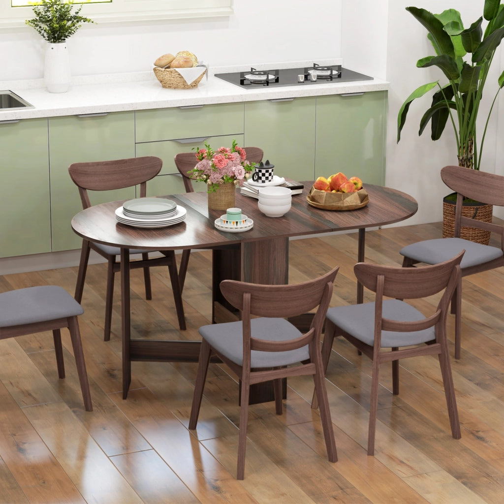 Tavolo Pieghevole Salvaspazio con 2 Ribalte Ovale 163x80x75 cm in Legno Marrone
