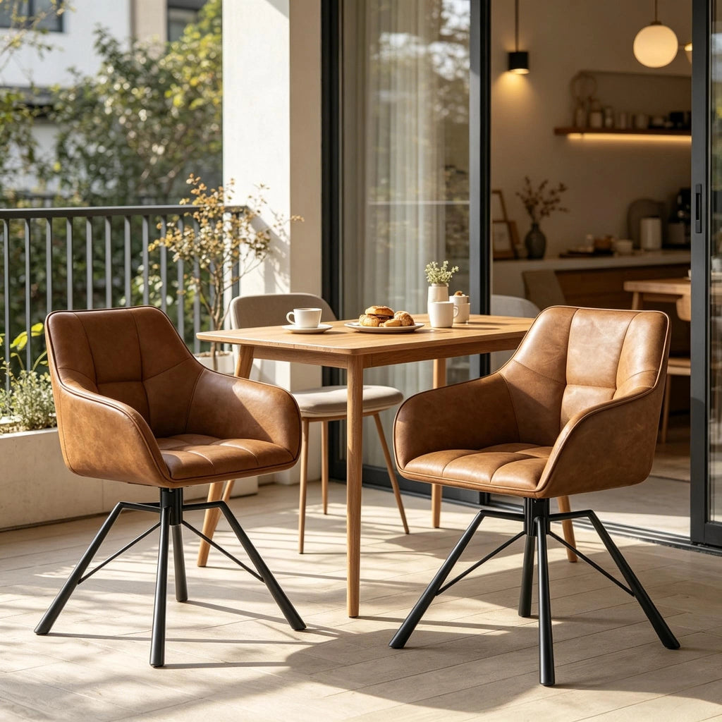 SEDIA girevole con braccioli 58,5x82,5x54,5 cm pelle sintetica marrone chiaro Set da 2 pezzi