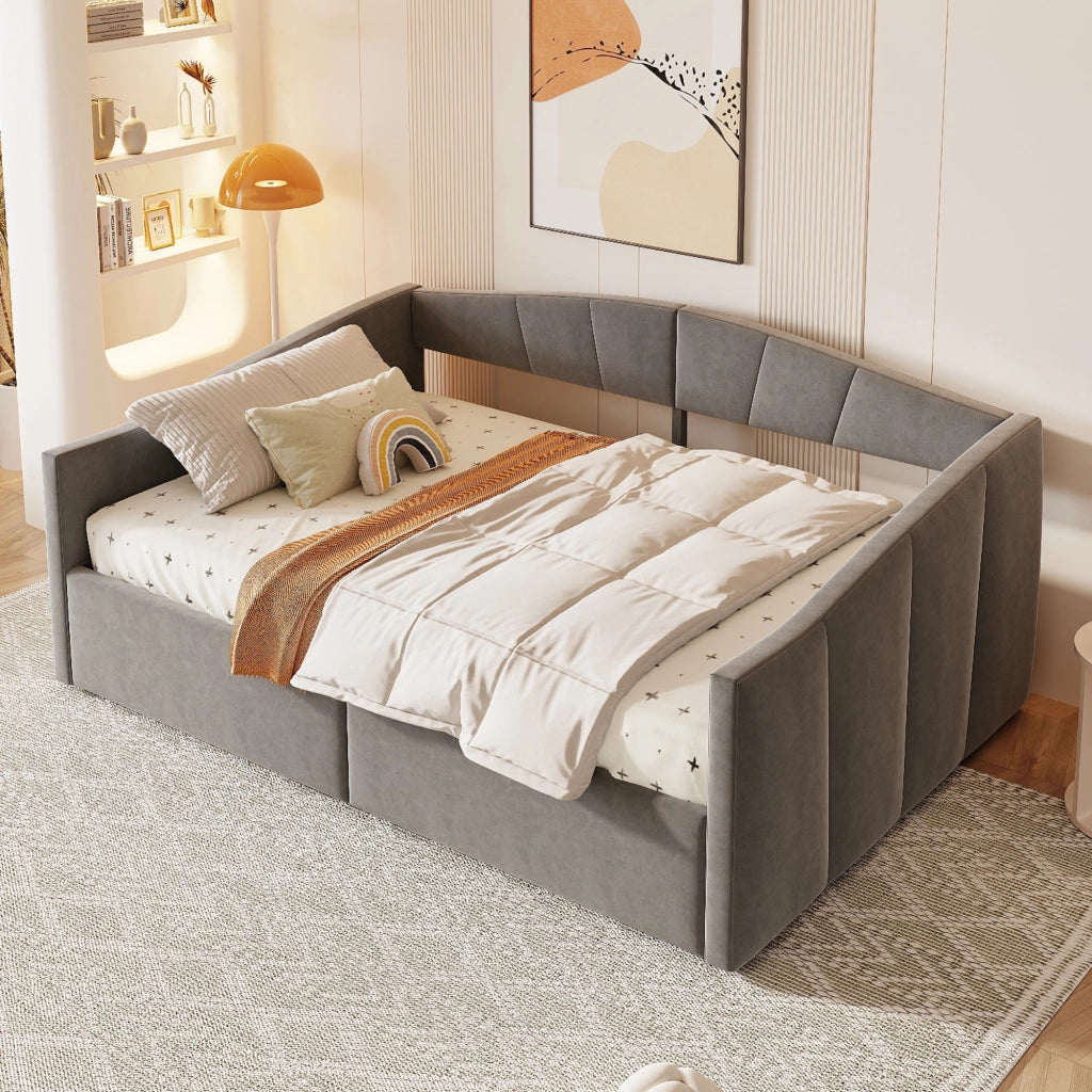 Letto sofà con sistema idraulico imbottito in velluto grigio 140x200 cm