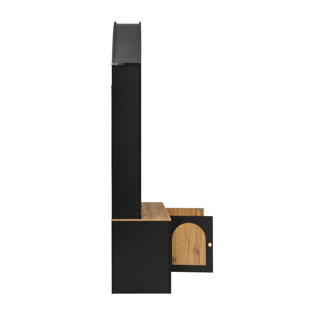 Garderoba da ingresso ad arco con ante; ripiani aperti e ganci; 150x40x195 cm; nero in MDF