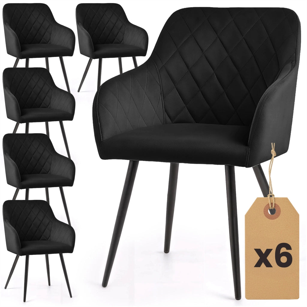 Set di 6 Sedie in velluto con cuciture a rombi VELTO Nero gambe nere