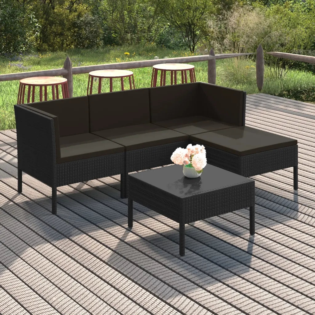 Set Divani da Giardino 5 pz con Cuscini in Polyrattan Nero 3094377