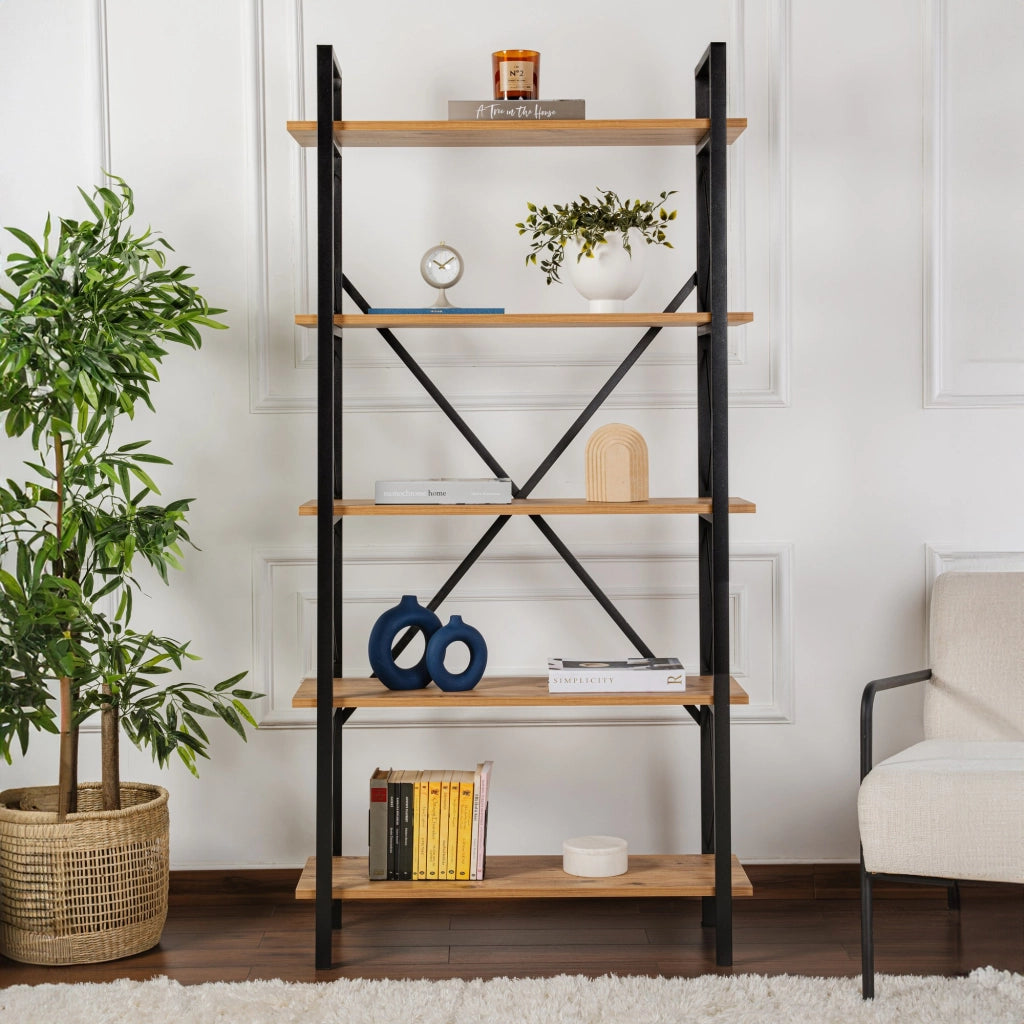 Libreria in legno "Elysian" - 90 x 33 x 180 cm - Pino Atlantico Nero