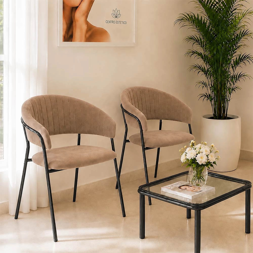 Sedie da pranzo set da 2 Aurelia in velluto grigio tortora con gambe nere