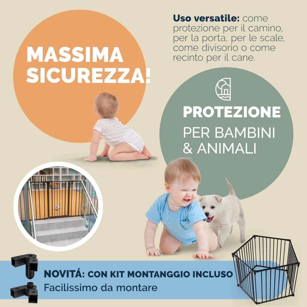 ® Cancelletto di Sicurezza per Caminetto per Bambini con Sportello in Metallo 306x76cm Protezione Cani Animali Barriera Cancello Camino Scale Stufa
