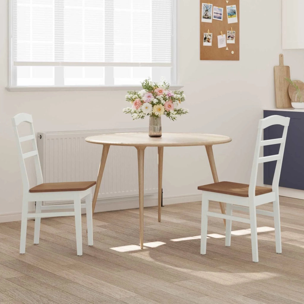 Sedia da pranzo 2 pcs Bianco e Naturale Legno di gomma solido 42020497
