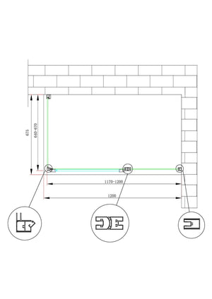 Box doccia angolare parete fissa e porta battente e fisso in linea vetro 6 mm reversibile Misura Fisso 64-67 porta 117-120 (35+65)  