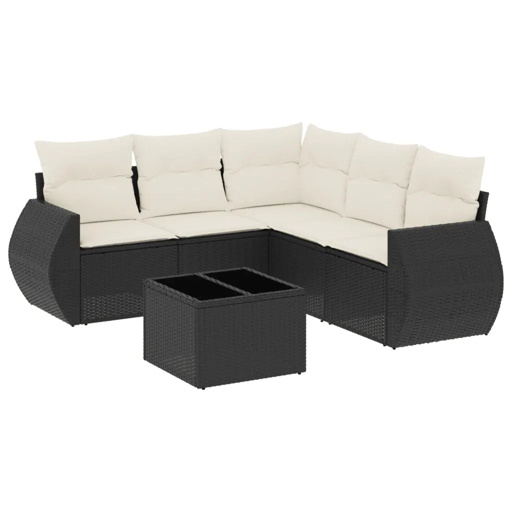 Set Divano da Giardino 6 pz con Cuscini Nero in Polyrattan 3221355