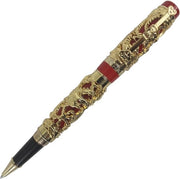 Stilo Rollerball Luxe con Disegno Drago e Fenice in Oro e Rosso per Scrittura Comoda