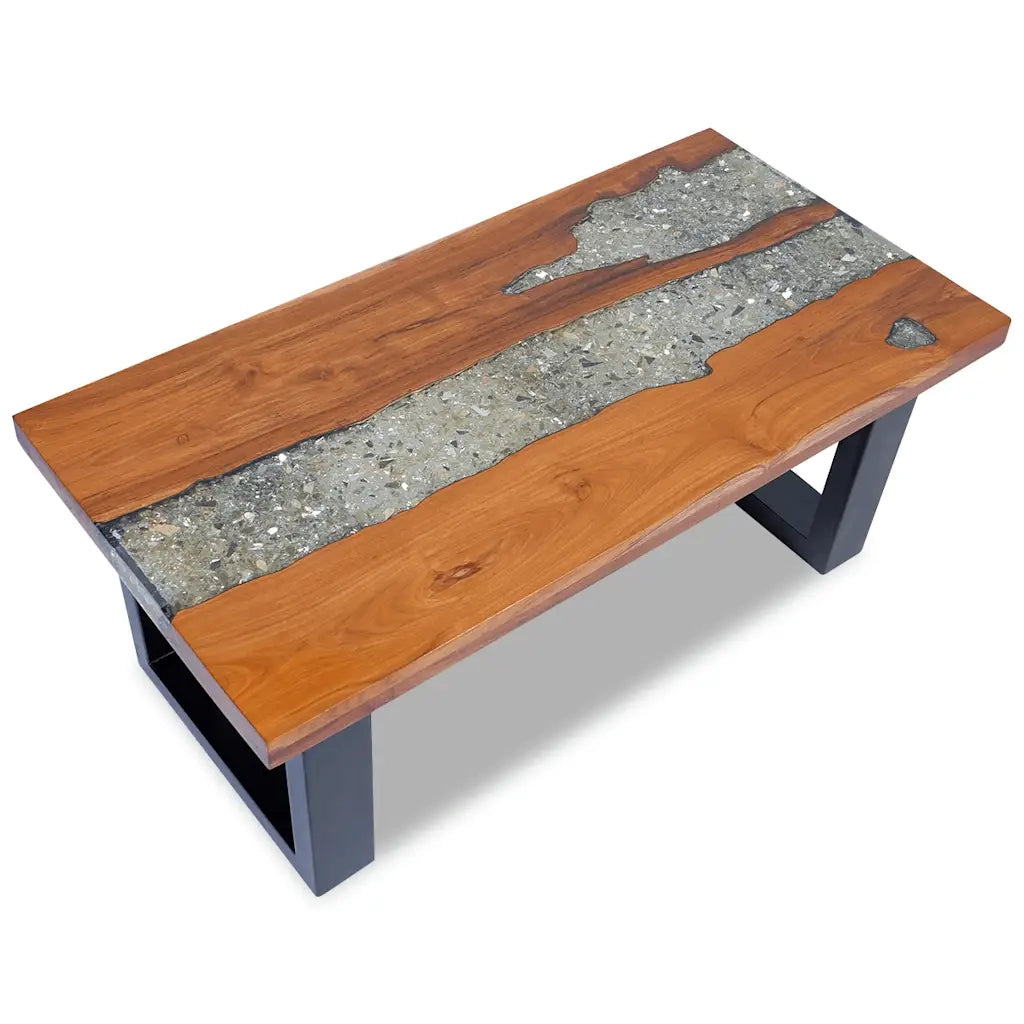 Tavolino da CaffÃ¨ in Legno Massello di Teak e Resina 100x50 cm cod mxl 9841