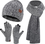 Set di accessori caldi per donne, composto da berretto di lana, guanti touchscreen e sciarpa lunga in pile, con berretto caldo in lana, sciarpa, guanti in lana e guanti in maglia.
