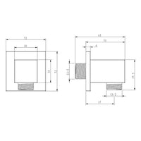 Angolo con rosone quadro in ottone per saliscendi