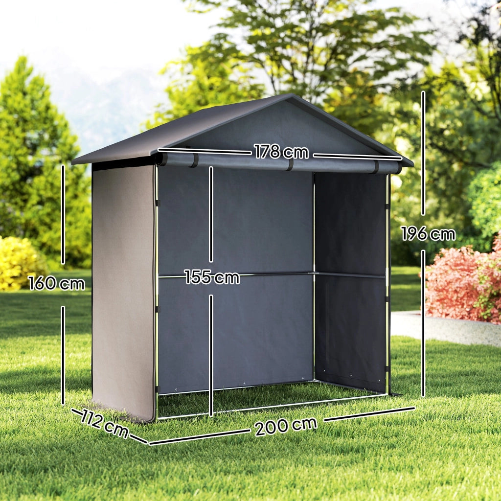 Tenda Garage per Bici e Moto Capanno da Giardino con Porta Avvolgibile 112x200x200 cm Grigio Scuro