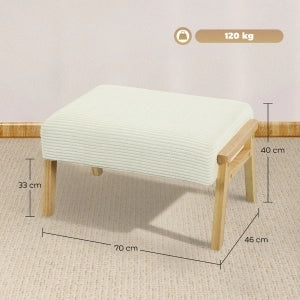 Pouf contenitore imbottito in velluto a coste, seduta in schiuma, gambe in legno di caucciù, crema