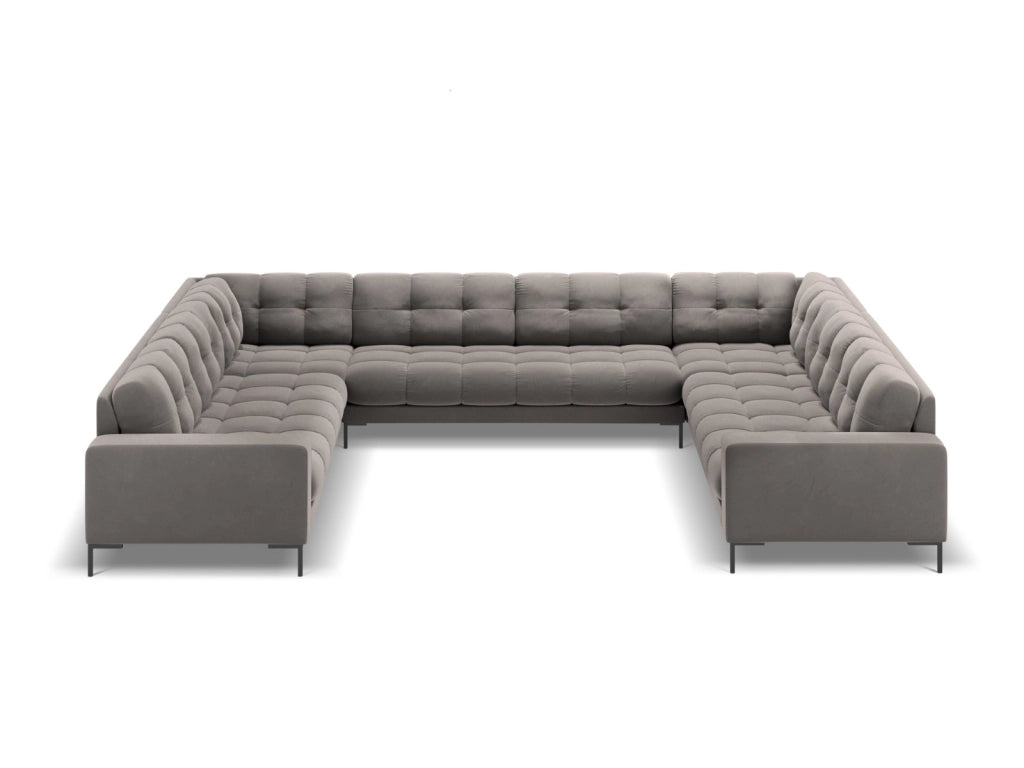 Cosmopolitan Design - Divano panoramico "Bali" 9 posti in velluto grigio chiaro 