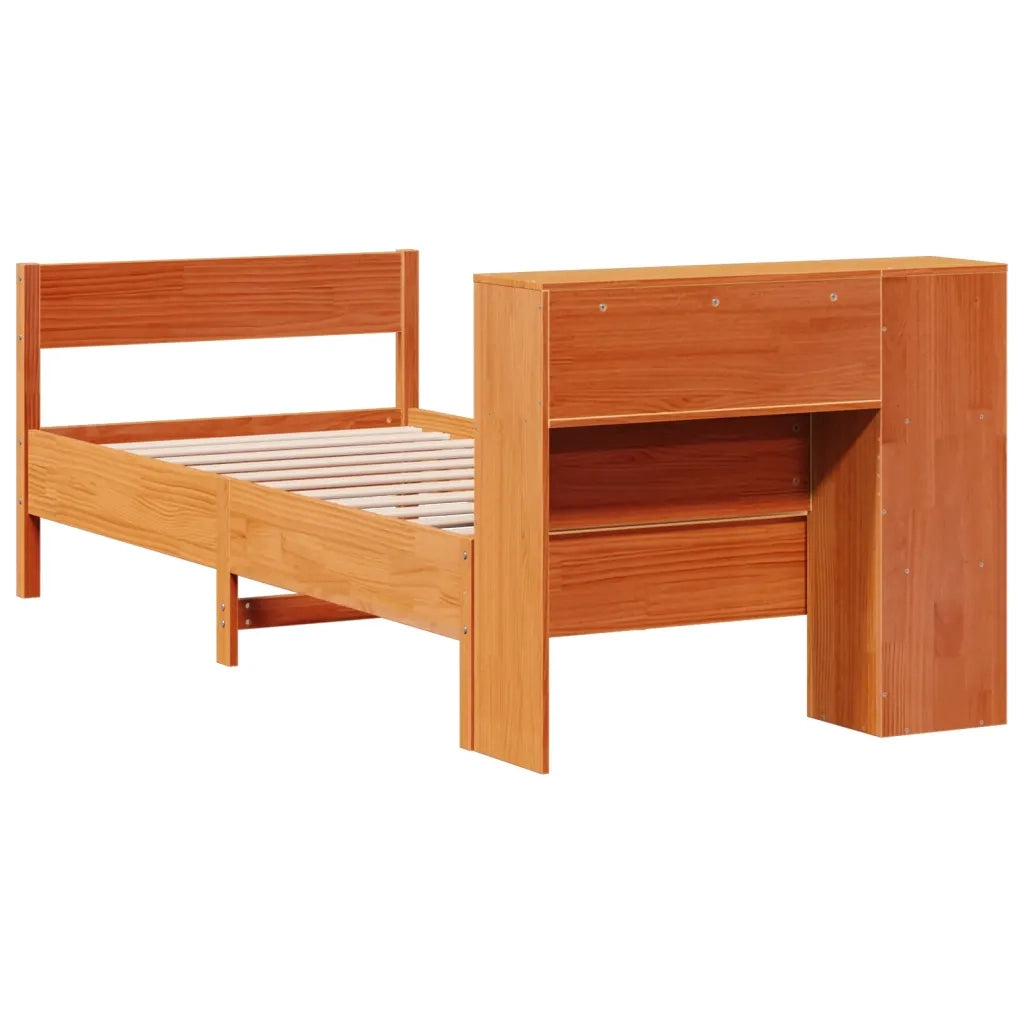 Letto Libreria senza Materasso Marrone Cera 100x200 cm in Pino 3322965
