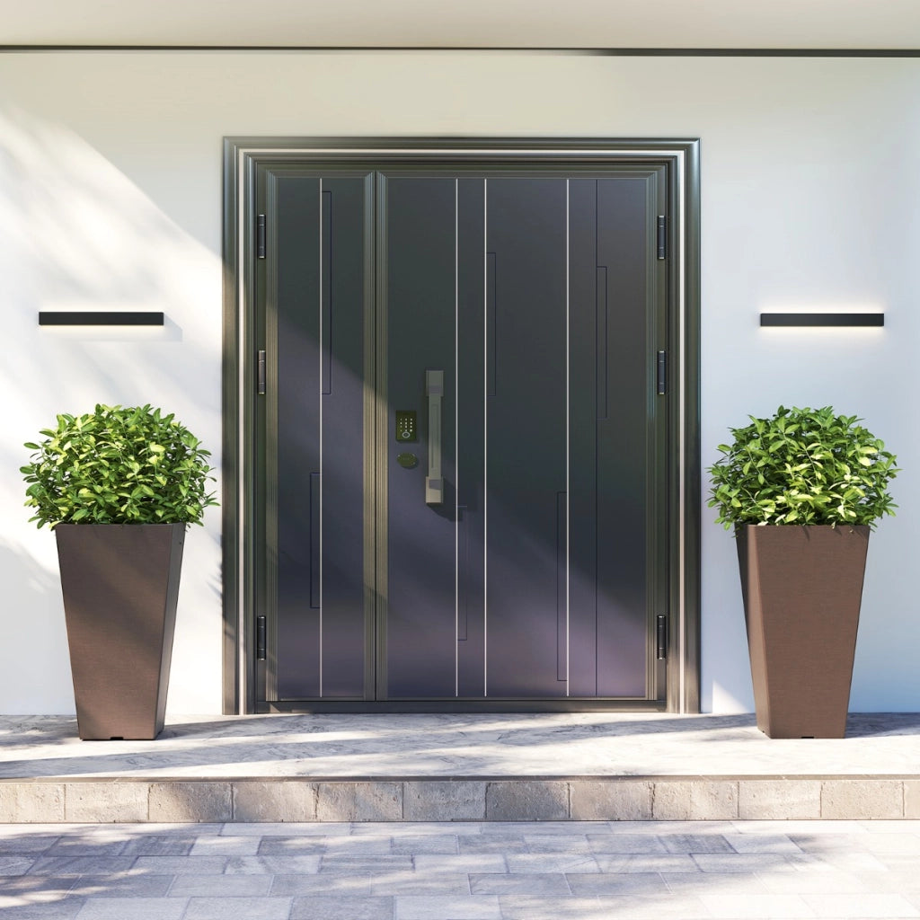 Vasi da fiori auto-irriganti da 57 cm con secchio interno rimovibile e fori di drenaggio, Set di 2 vasi quadrati ed esterno per casa Marrone-Fioriere
