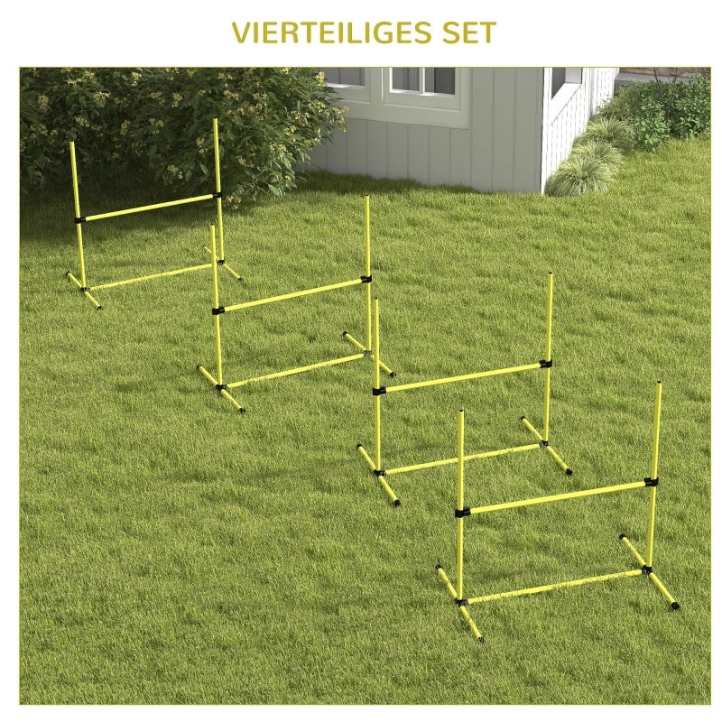 Set agility per cani con 4 ostacoli 2 pali slalom e 5 aste a terra regolabile in altezza in plastica gialla