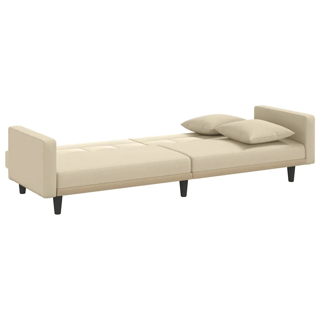 Divano Letto con Cuscini Crema in Tessuto 351878